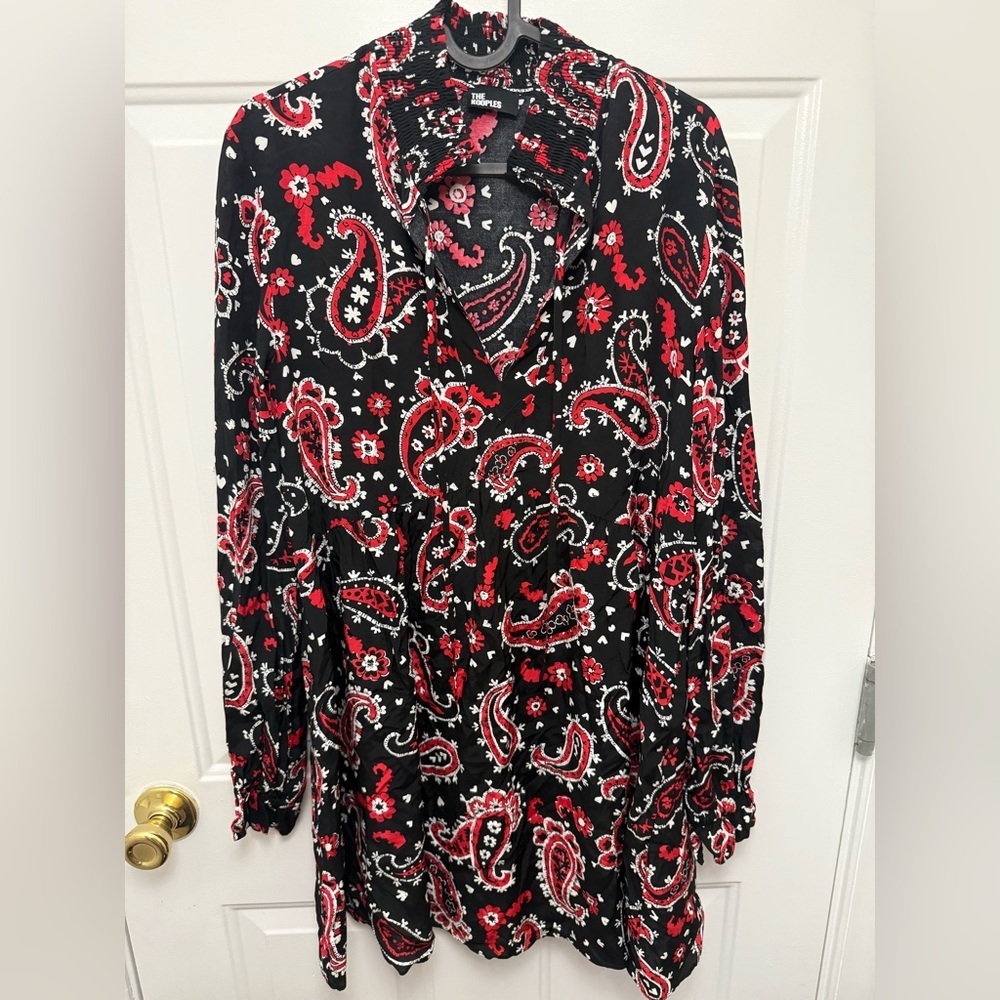 The Kooples Paisley Print Tunic Mini Dress Size Small Bohemian Ruffles Luxury